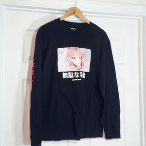 Rare Forever 21 Men Large Wasted Youth Anime Black Long Sleeve T-shirt